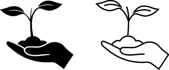 Two hand icons showing a growing plant symbolizing care and nurturing in support of nature and growth