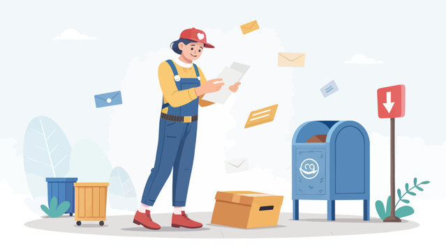 Cheerful Postal Worker Character Isolated - Powered by Adobe