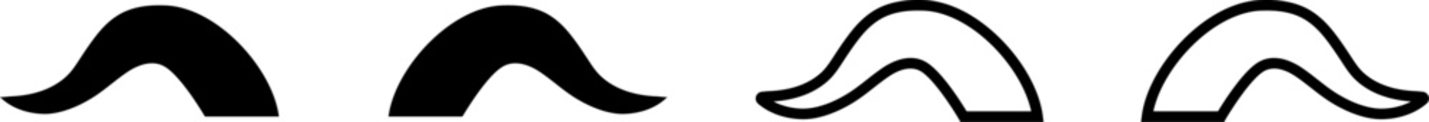 Logo design features four various mustache shapes in black and white on a plain background for a creative project presentation