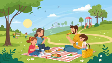 Naklejka premium Family Picnic Outdoors Enjoying Food on a Sunny Day