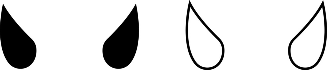 Different variations of a simple drop shape design showing contrasting colors and outlines for graphic use