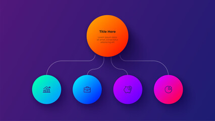 Dark Gradient Flowchart Infographic with 5 Steps. Circular Business Process Diagram with Five Options and Strategic Workflow Elements