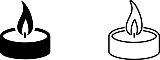 Simple candle icon in two styles showing black and white designs with flame on top
