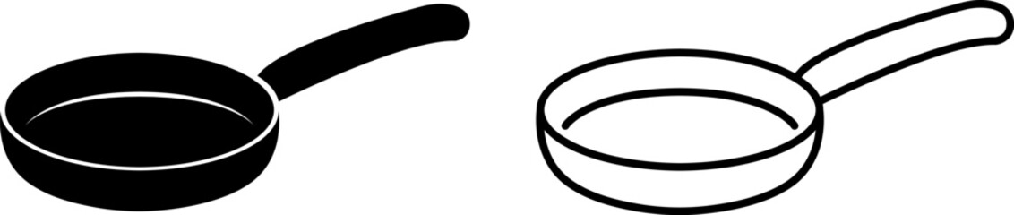 Icon design showing two frying pans in different styles with simple outlines and no colors