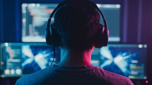 Immersive Gaming Experience with Colorful Neon Lights in a Modern Setup