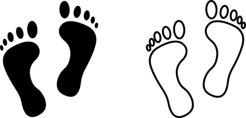 Footprint icon design showing black and outline versions for use in various projects or applications