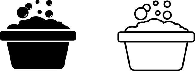 Icon showing a container with bubbles representing cleaning or washing tasks during any time of the day