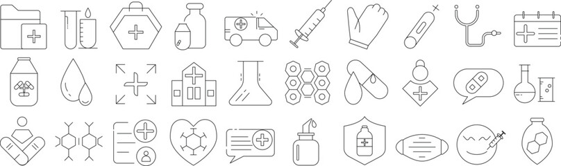 Medical Line Icon Set – Healthcare, Pharmacy, Hospital Vector Pack