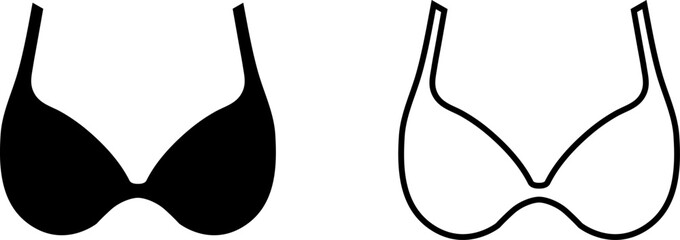 Icon representing a bra in two styles, one filled and one outlined, shown on a plain background