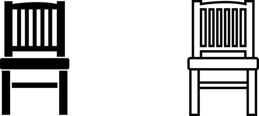 Chair icon and logo design in simple black and white styles for use in various applications and contexts without brand associations