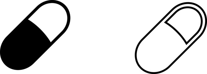 Two simple capsule icons showing different color designs on a white background in a clean style