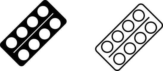 Two simple icons representing a block with circles arranged in a row, shown in black and white formats
