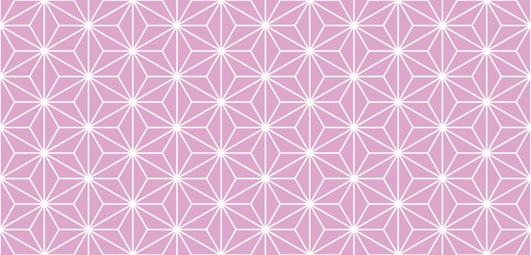 Seamless Japanese style Asanoha geometric pattern in soft pastel pink and white. Modern floral or star vector background for textiles, paper and web design.