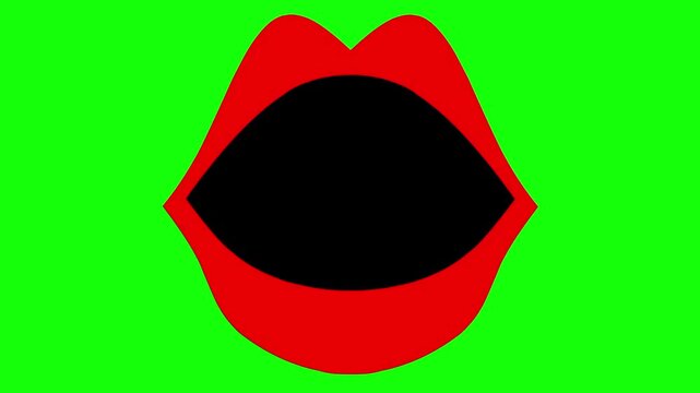 An animated cartoon mouth speaking with various movements against a green screen background. Suitable for anime and video. Very high resolution.