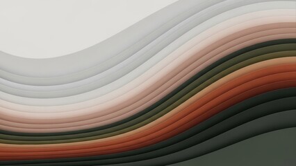Modern abstract background with smooth wavy layers, featuring a gradient of earth tones, grayscale, and warm colors for design.