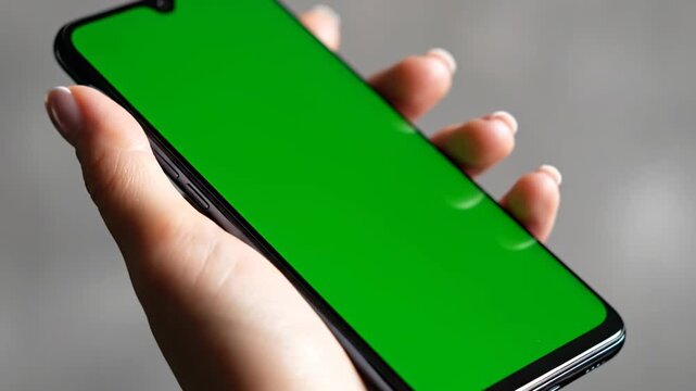 Hand holding mobile phone playing green 3D billiard pool game on a table