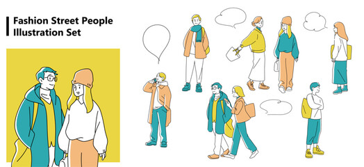 ファッション・ストリート人物イラストセット（全身） © Kikumio
