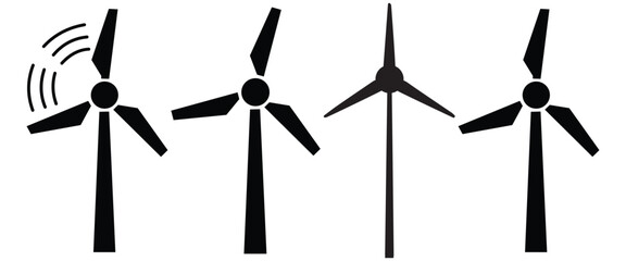 Minimal industrial icon set featuring wind turbine silhouettes, utility tools, plumbing elements and clean energy vector symbols