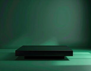 Matte black square platform on saturated green backdrop