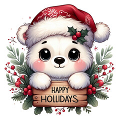 Happy cholidays Cute Polar Bear With Christmas Candy Cartoon