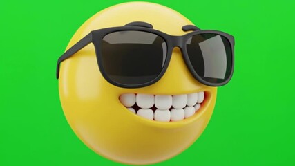 Cool Emoji with Sunglasses on Green Screen Background, Smiling Face with Shades, Funny Emoticon Character. - Powered by Adobe