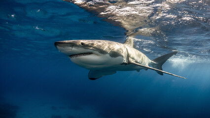 Majestic Great White Shark Underwater, Apex Predator, Marine Wildlife, Ocean Conservation, Powerful