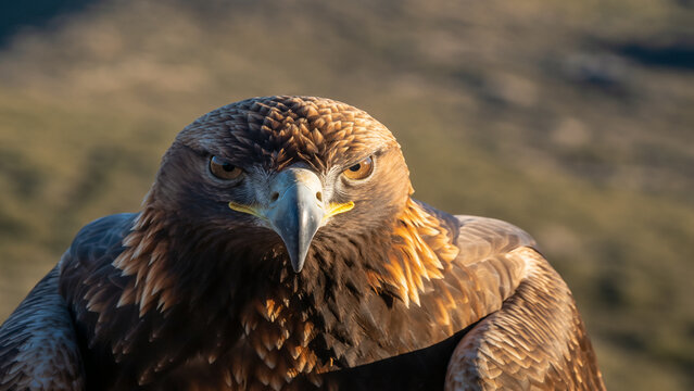 Majestic Golden Eagle Portrait Closeup, Bird Of Prey, Fierce Eyes, Detailed Feathers, Raptor Beauty