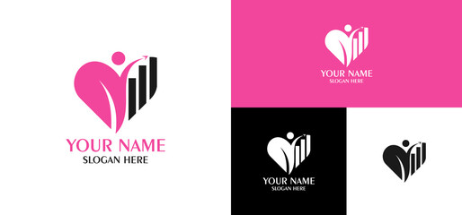 Heart Logo with Rising Bar Graph Representing Growth, Health, and Community for Branding