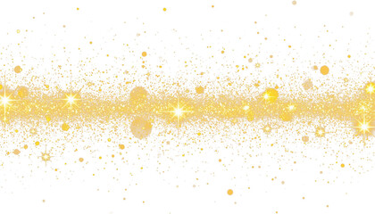 Golden sparks, wavy glowing trail of dust on transparent background