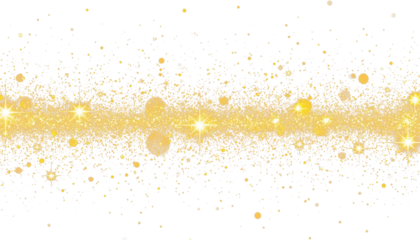 Golden sparks, wavy glowing trail of dust on transparent background