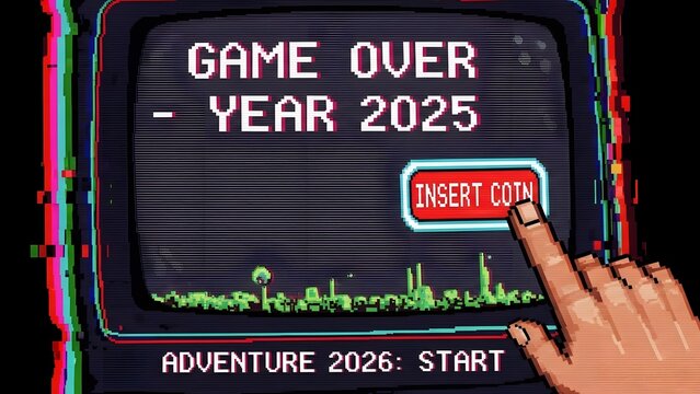 Game over year 2025 with adventure 2026 start button - Powered by Adobe