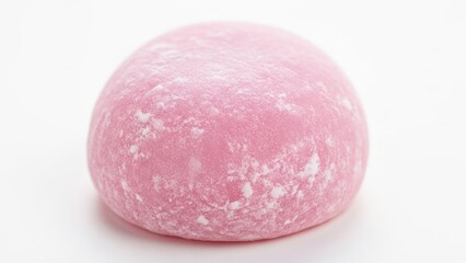 Pink mochi dessert on white background. Traditional Japanese sweet confection. Delicacy snack for celebration or everyday treat.
