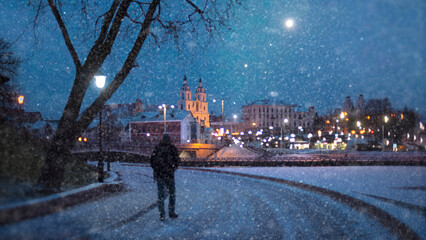 Minsk at night on Christmas Eve