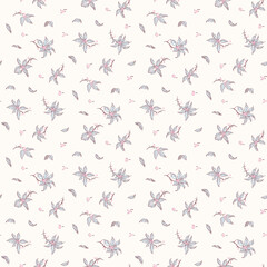 Flower pattern, floral seamless pattern, cottagecore ditsy tile print, gentle vintage flower on light background. Small blue meadow flower design for fashion, texture, fabric, wallpaper, packaging