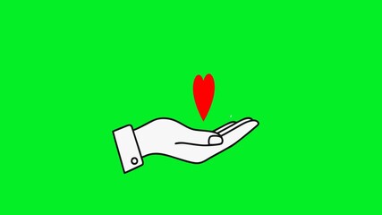 Hands Holding a Red Love Heart Animation with Smooth Motion on Green Screen Background - Powered by Adobe