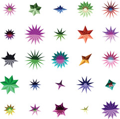 Obraz premium Collection of Geometric Starburst Shapes in Various Colors and Designs star shape abstract