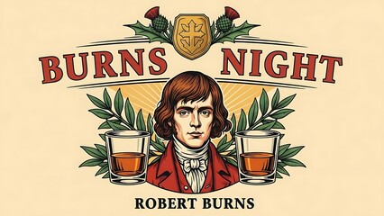 Vintage portrait of robert burns with traditional scottish elements for burns night celebrations