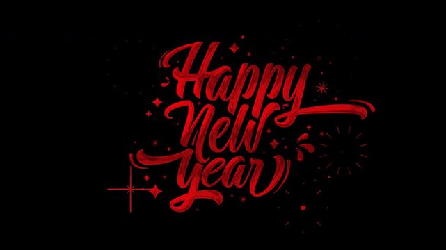 Happy new year text animation greeting in stylish red font. Suitable for holiday designs and festive projects. Festive greeting card concept.