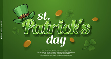 Classic green St. Patrick's Day hat vector with gold coins and shamrock. Green background