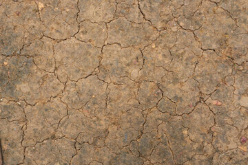 The surface of the earth was cracked by drought, cracks and erosion in the soil. Brown dry soil or cracked ground texture background. clay soil texture after water dry out and arid.
