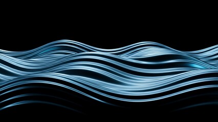 Stunning dynamic abstract blue light waves flow across a dark background suggesting digital data streams or futuristic movement