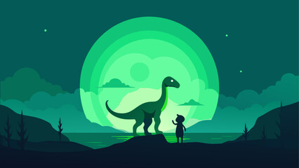 Dinosaur and child under the moonlight © sumona