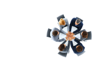 business team working as one isolated on transparent background