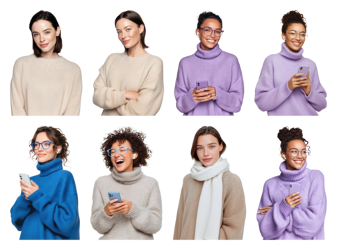 PNG Diverse women wearing cozy sweaters, element set on transparent background - Powered by Adobe