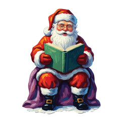 Christmas Santa Claus isolated on white background. Vector illustration of santa reading old book