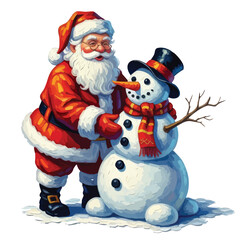 Christmas Santa Claus isolated on white background. Vector illustration of santa making Christmas snow sculptures