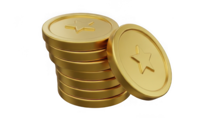 Stack of gold coins with a single coin leaning