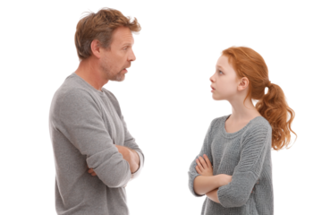 adolescent arguing with mother and father isolated on transparent background