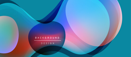 Abstract fluid shapes overlap, creating vibrant blue, orange gradients. Text reads background design centered within composition.