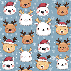 Cute christmas seamless pattern with reindeer and bear vector illustration